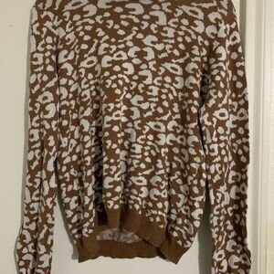 Brown and White Leopard Print Women's Sweater